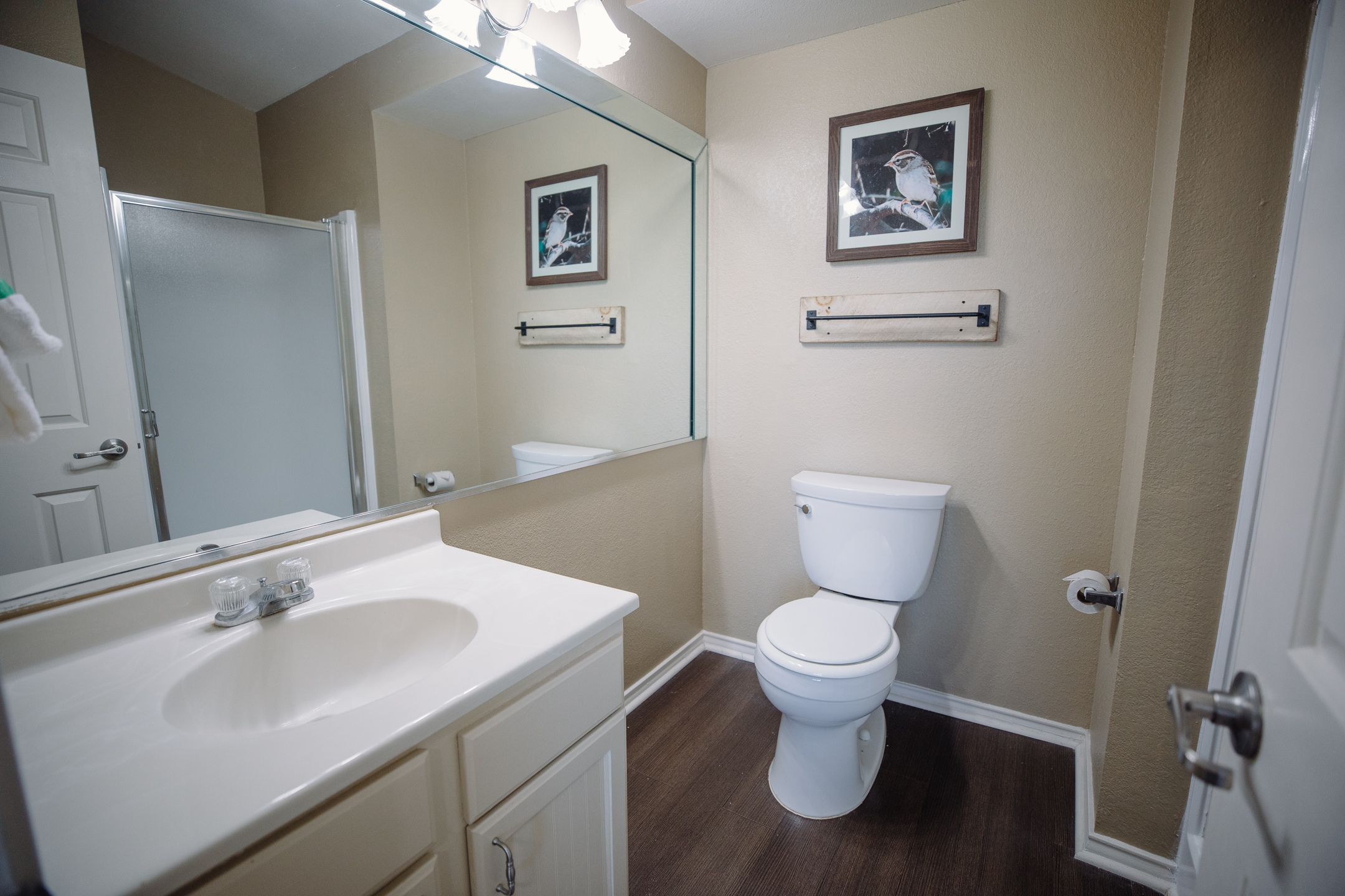 Bathroom a in two-bedroom townhome at the Hill Country Resort in Canyon Lake, Texas.