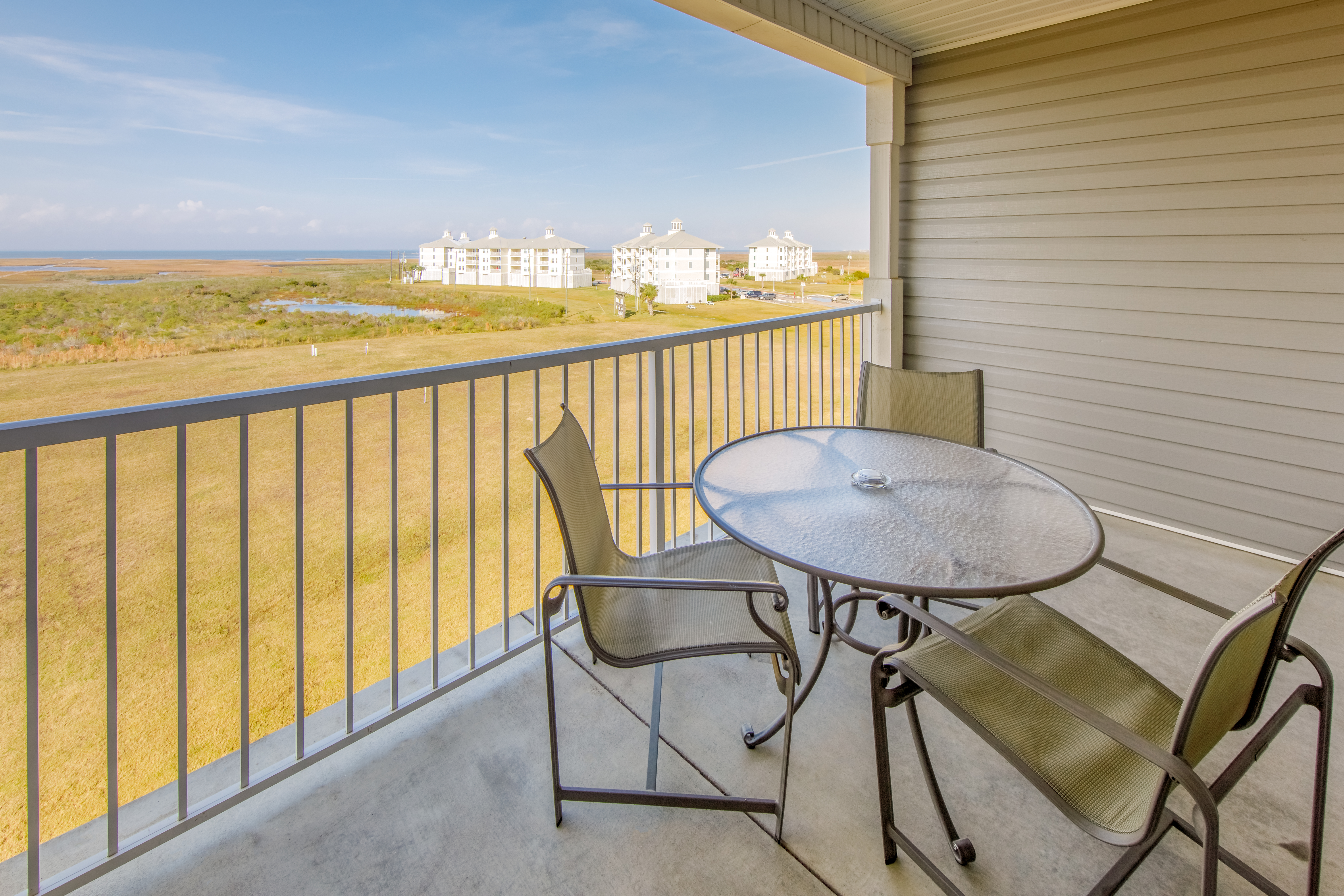 Balcony in a three-bedroom ambassador villa at Galveston Seaside Resort