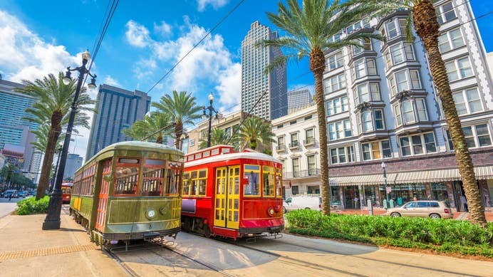 Two streetcars in New Orleans, LA