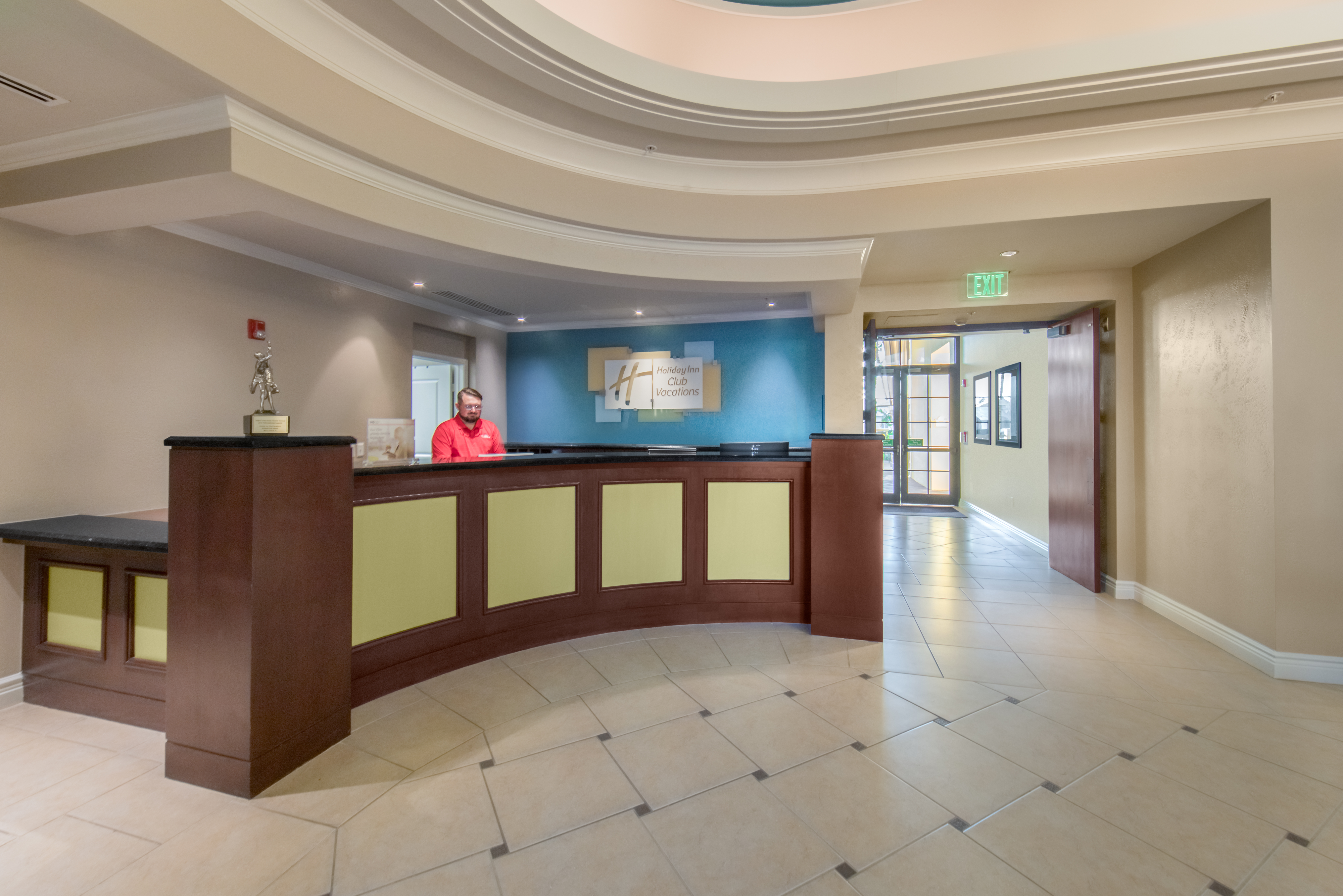 Front desk in the lobby of Sunset Cove Resort in Marco Island, Florida.