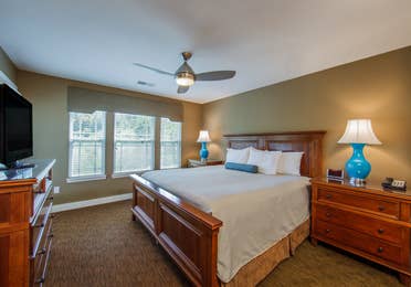 Large bedroom in a two-bedroom ambassador villa at the Holiday Hills Resort in Branson Missouri.