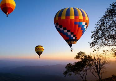 Three hot air balloons in the sky
