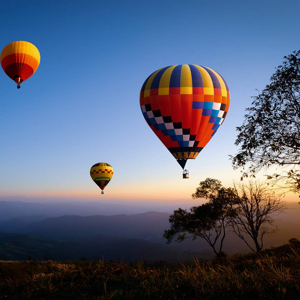 Three hot air balloons in the sky