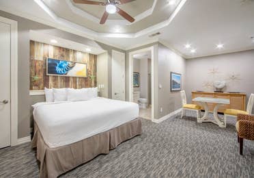 Bedroom in a two-bedroom Signature Collection villa at Galveston Seaside Resort.