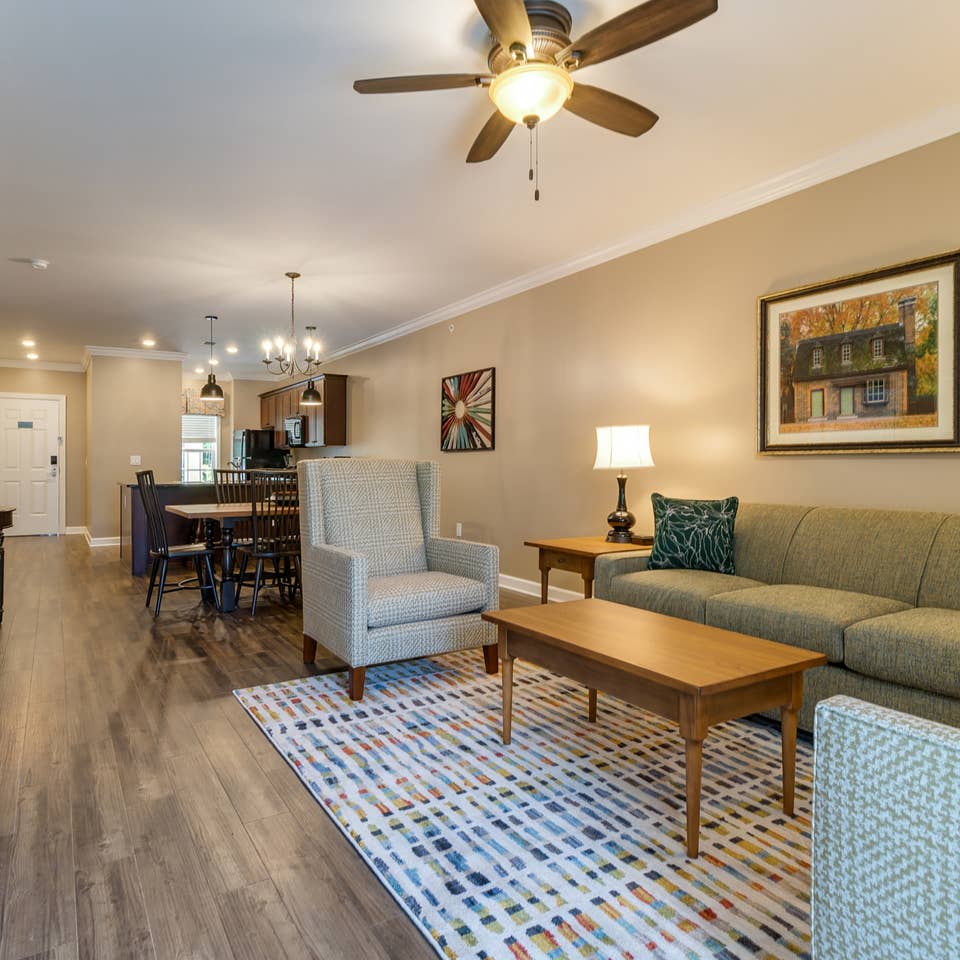 Two-bedroom villa livingroom at Williamsburg Resort