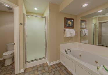 Bathroom in a villa at Holly Lake Resort in Holly Lake Ranch, Texas.