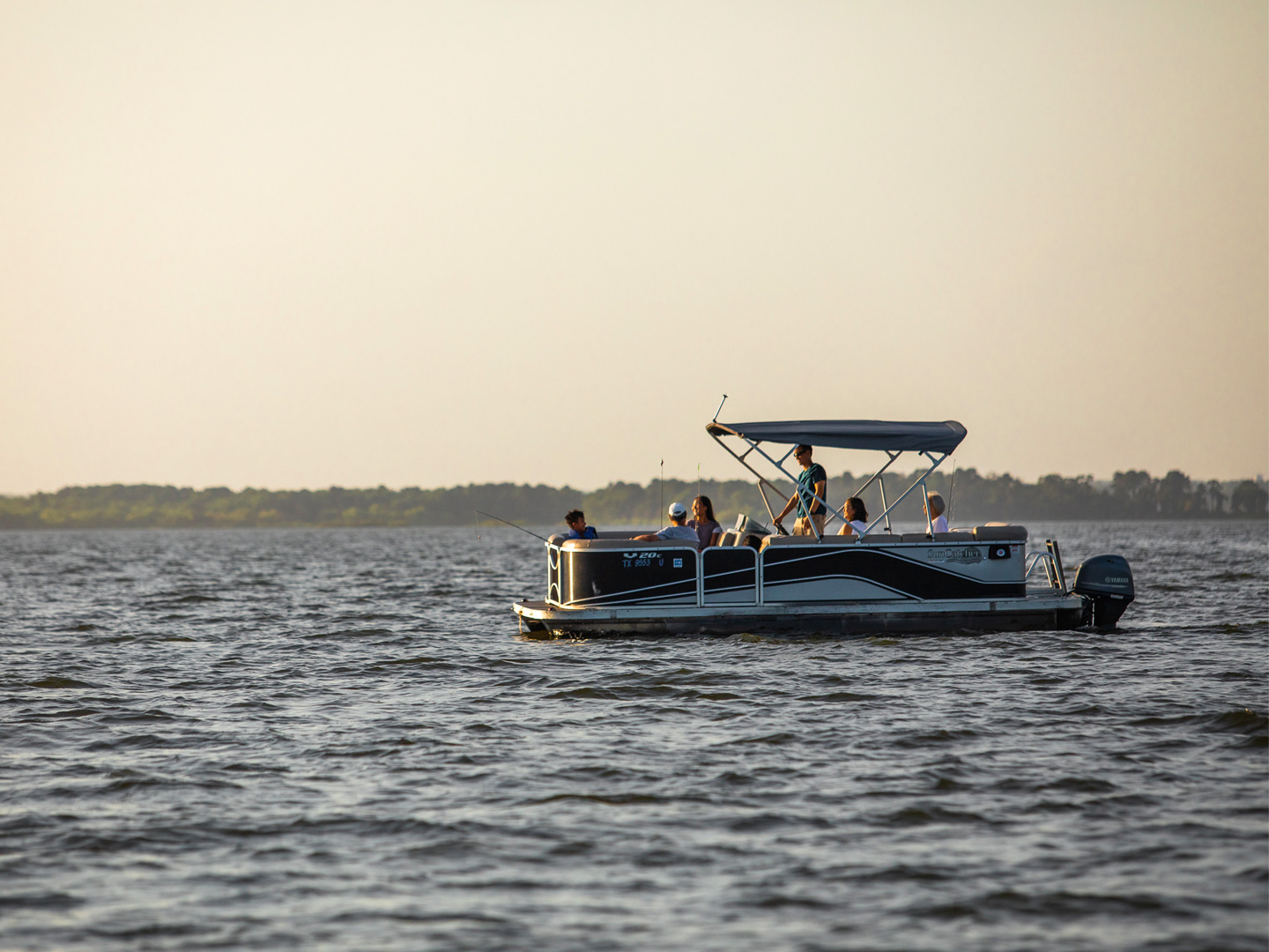 Pontoon boat on Lake Palestine near Villages Resort in Flint, Texas.