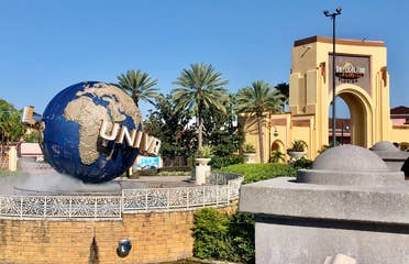 Universal Studio park entrance featuring the Universal Globe (left).