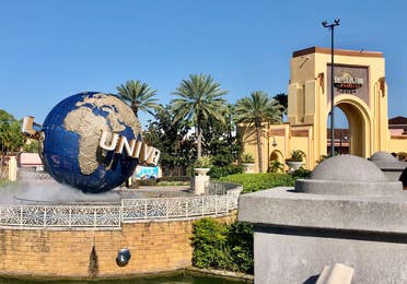 Universal Studio park entrance featuring the Universal Globe (left).