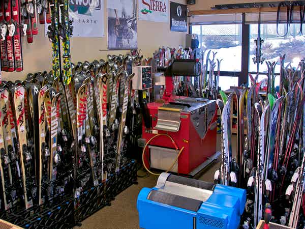 Skies at the Ski Shop at Tahoe Ridge Resort in Stateline, Nevada.