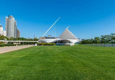 Outdoor view and entrance for the Milwaukee Art Museum near Lake Geneva Resort, Lake Geneva, WI.