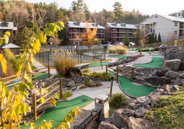 Several holes of a miniature golf course at Oak n' Spruce Resort in South Lee, Massachusetts.