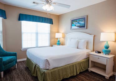 Bedroom in a two-bedroom villa at Galveston Seaside Resort.