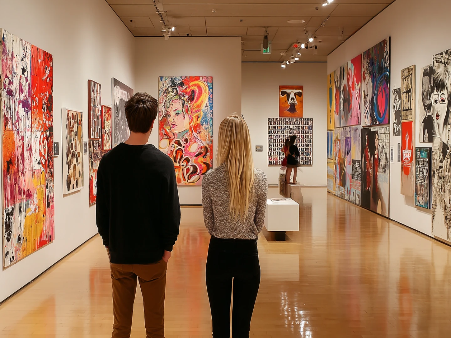 Visitors viewing exhibits inside an Orlando art museum.