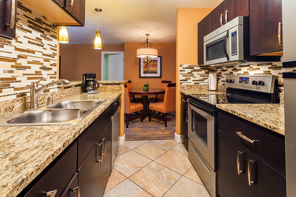 Kitchen in a one-bedroom villa at Desert Club Resort in Las Vegas