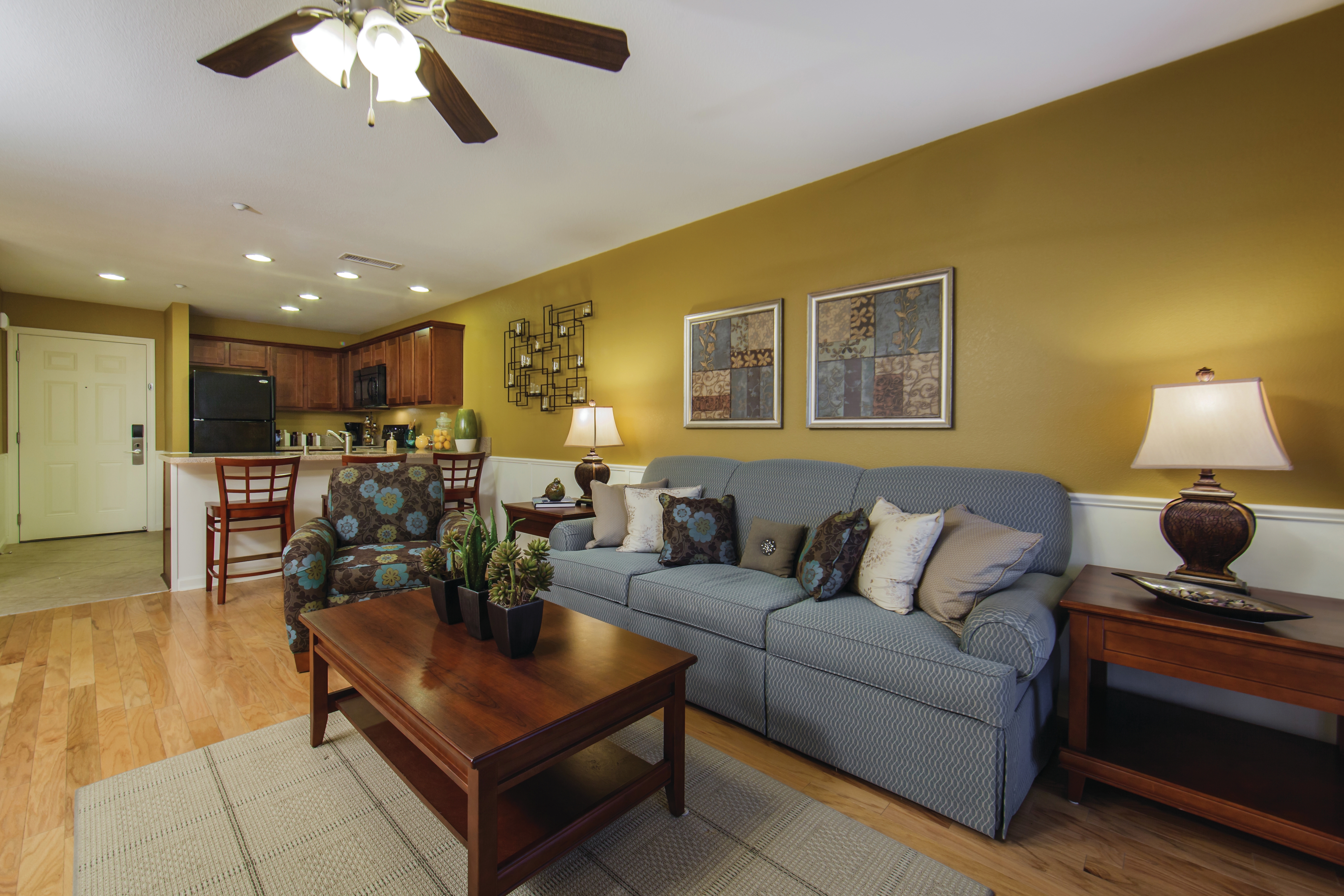 Living room in a three-bedroom ambassador villa at the Holiday Hills Resort in Branson Missouri.