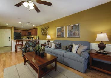 Living room in a three-bedroom ambassador villa at the Holiday Hills Resort in Branson Missouri.
