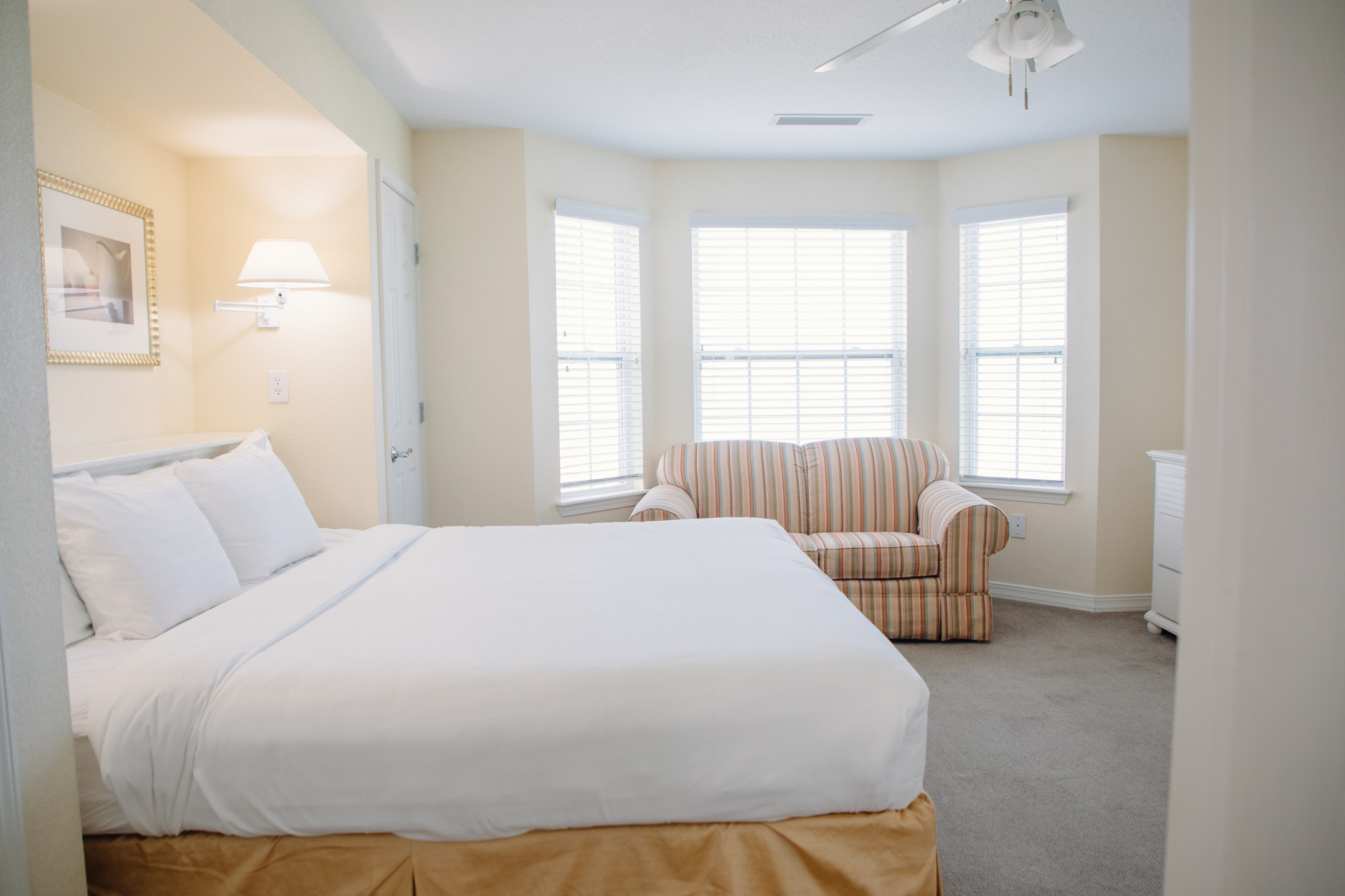 Bedroom in a two-bedroom presidential villa at the Hill Country Resort in Canyon Lake, Texas.