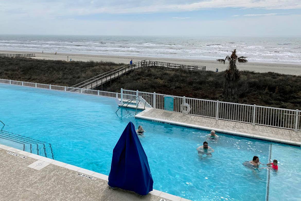 A view of the beach from our villa at Galveston Beach Resort in Galveston, Tx.