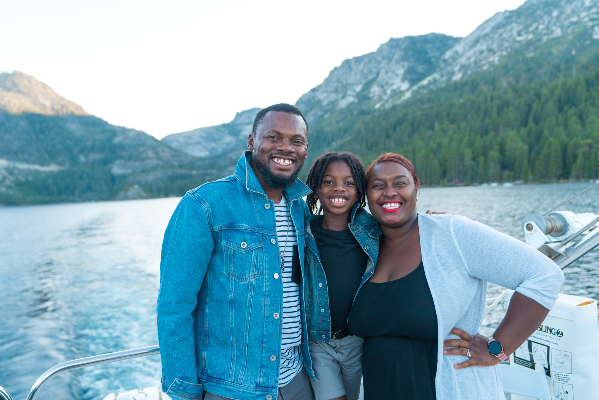 Karen and her family on a boat ride on Lake Tahoe