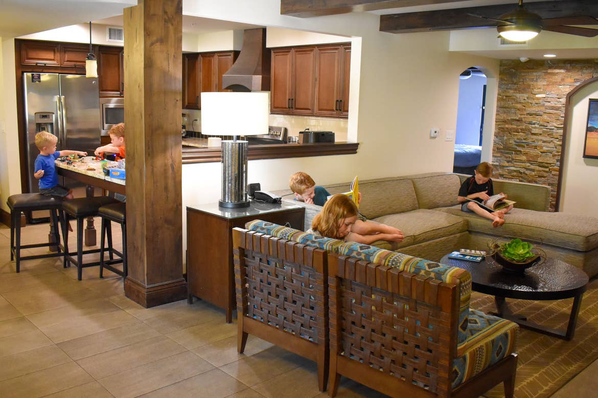 The Averett family sits in our Scottsdale Resort villa using various rooms.