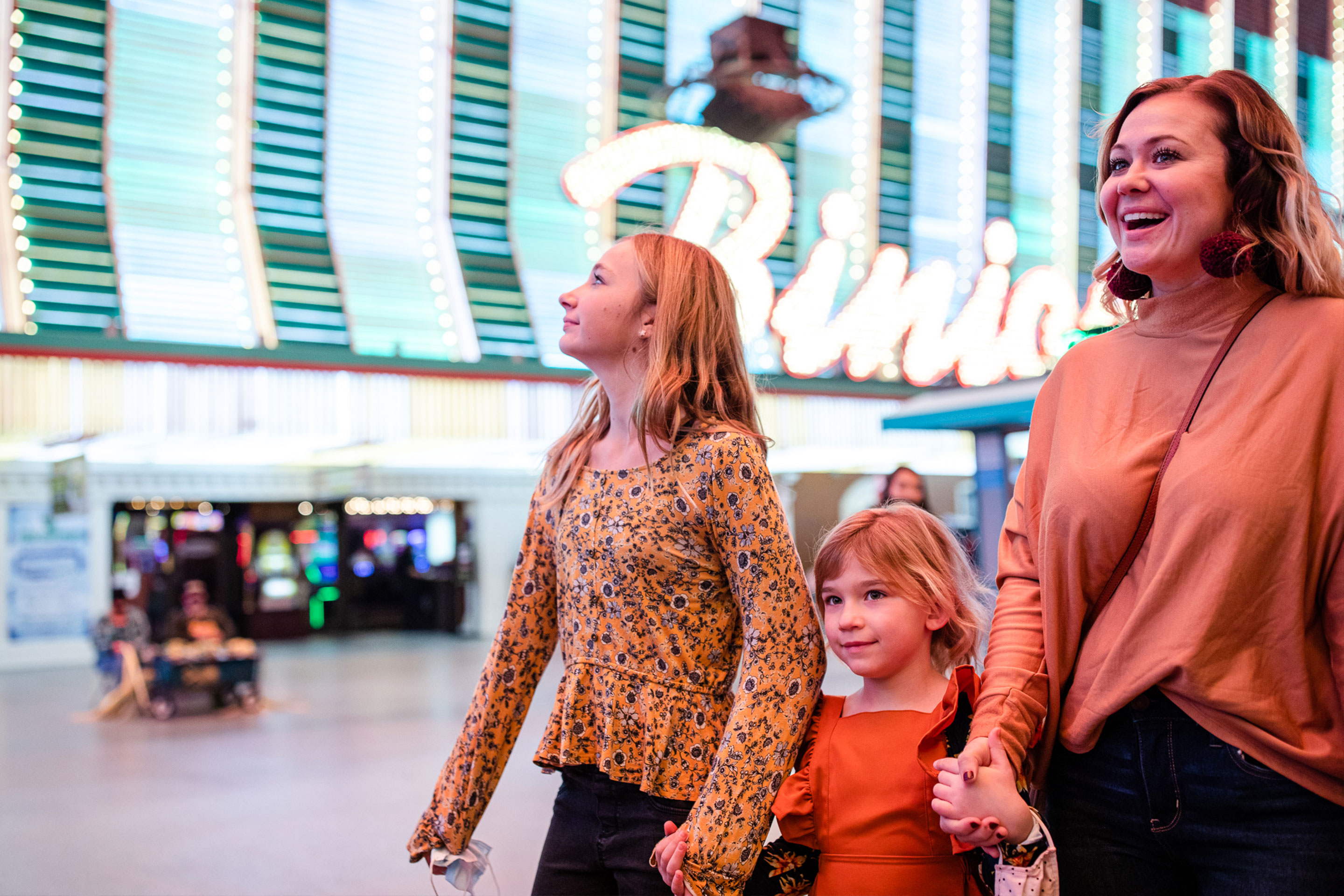 The Haby family walk down Fremont street near our Desert Club Resort located in Las Vegas, Nevada.