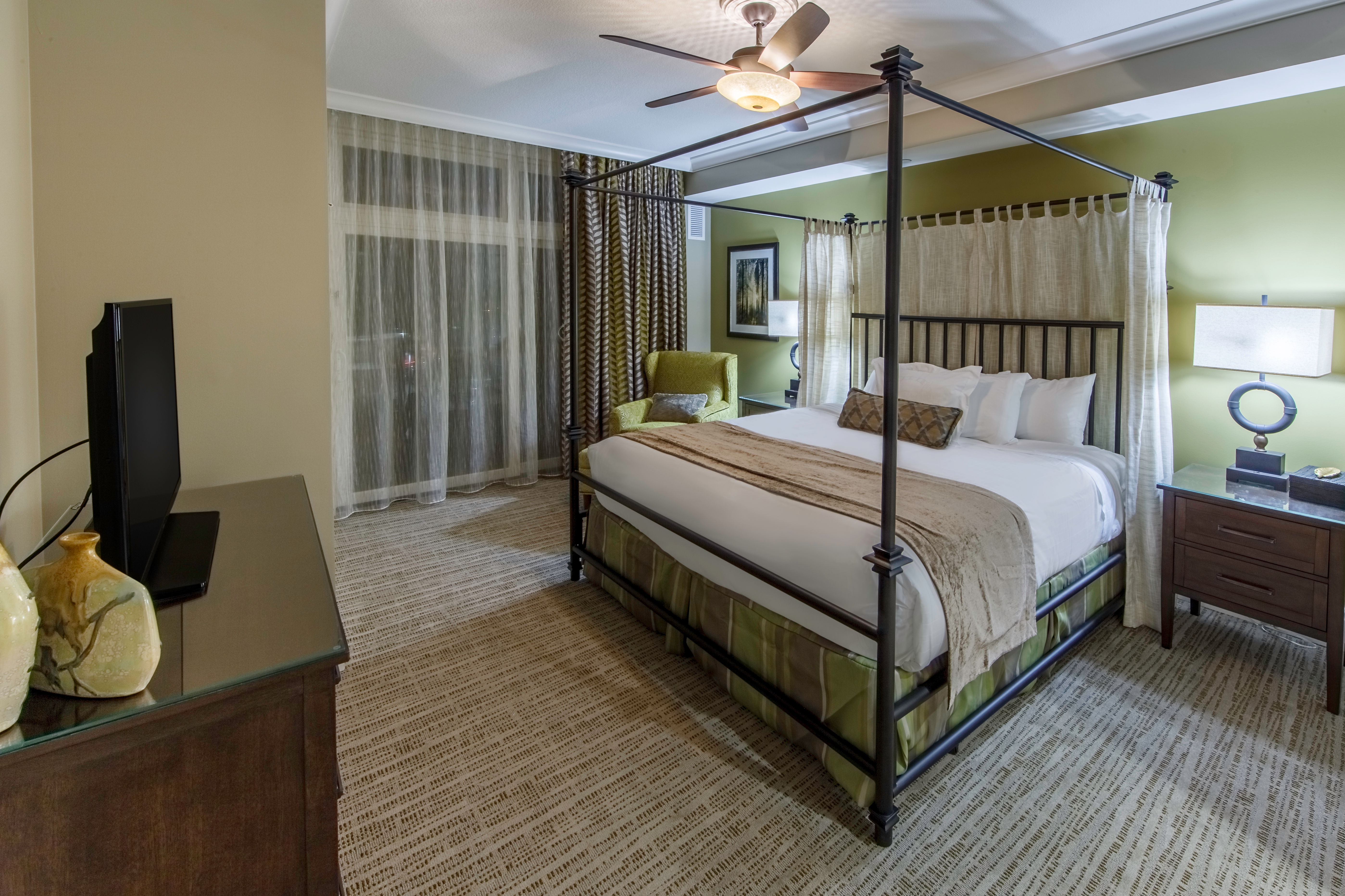 Master bedroom in a Signature Collection villa at Smoky Mountain Resort in Gatlinburg, Tennessee.
