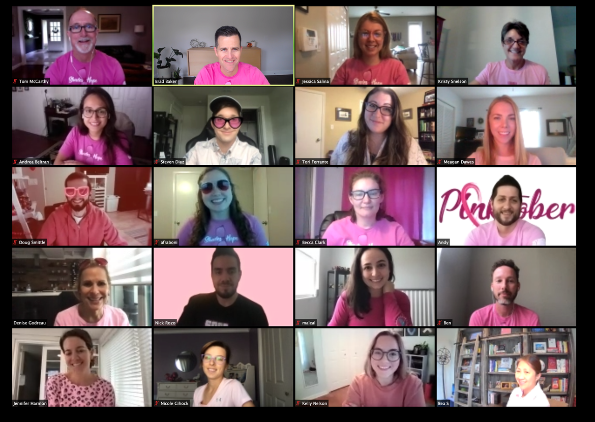 HICV team members celebrate Pinktober with a virtual team photo.