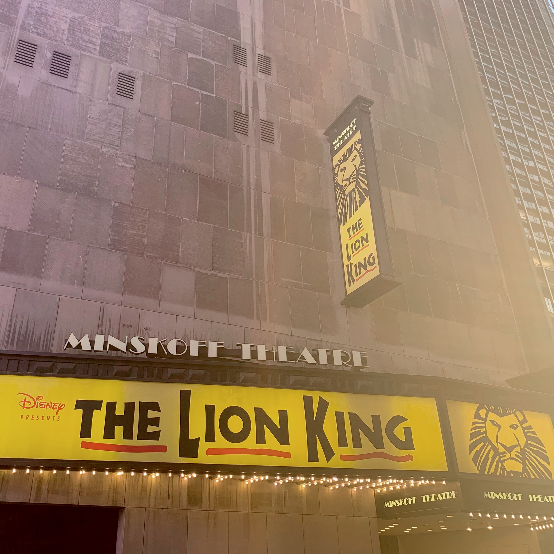 An exterior marquee at the Minskoff Theater for 'The Lion King' in New York City.