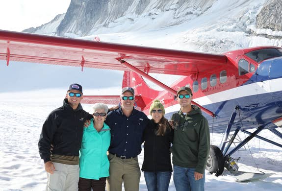 John exploring Alaska by air with his mom, wife and sons