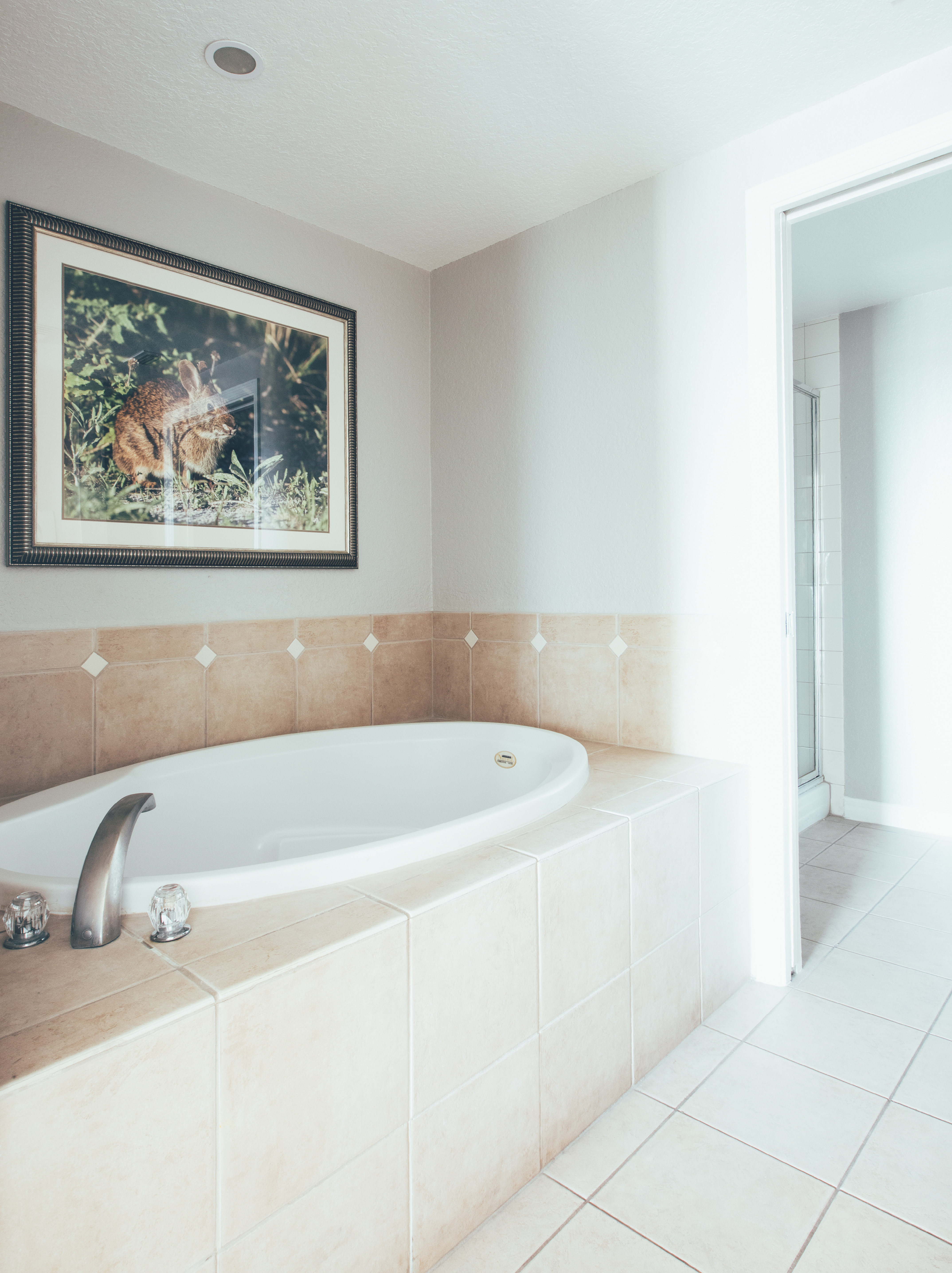 Bathroom with soaking tub in a villa in River Island at Orange Lake Resort near Orlando, Florida