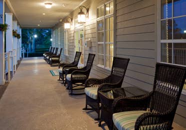 The porch outside of the lobby at South Beach Resort