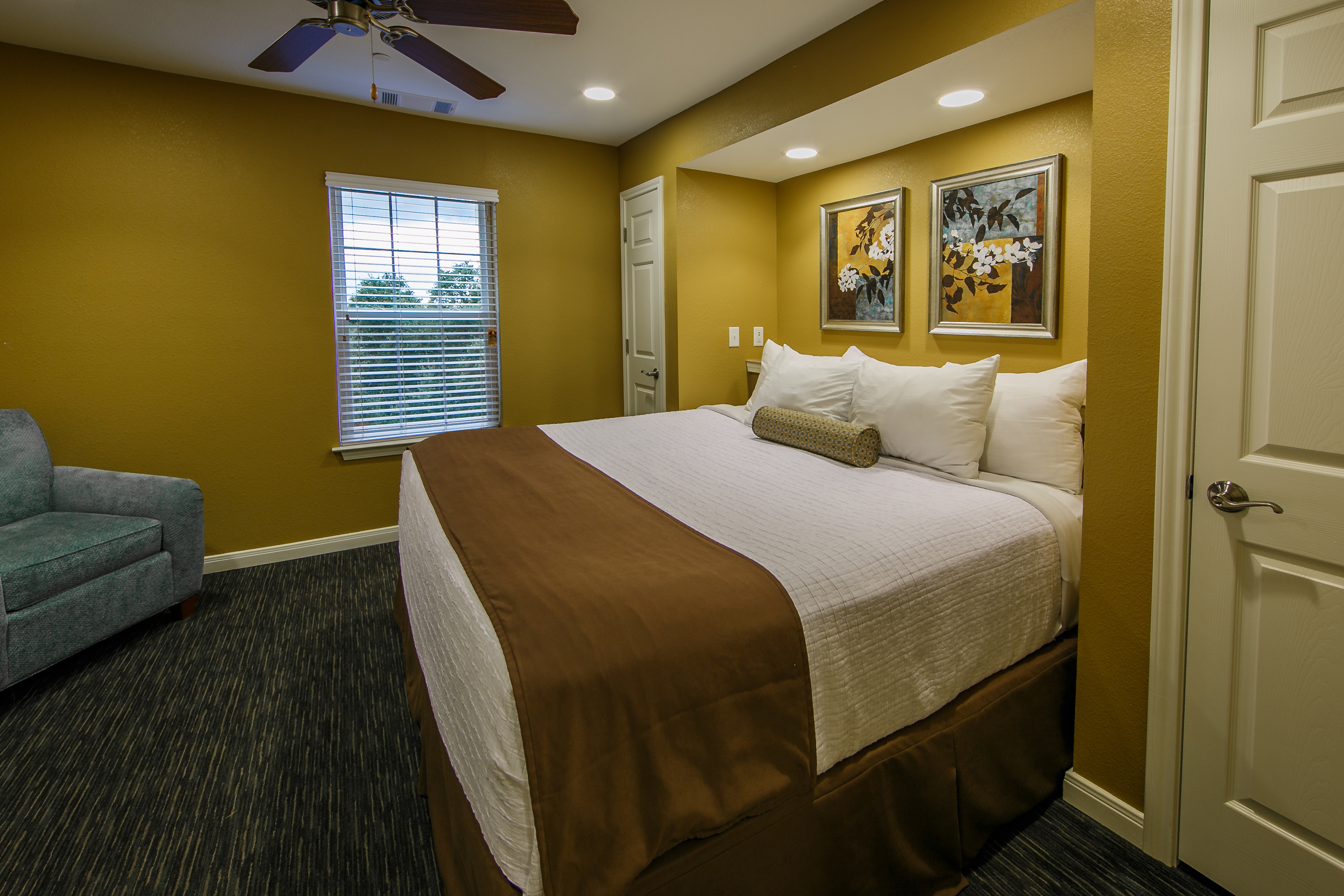 Large Bedroom in a two-bedroom ambassador villa at the Hill Country Resort in Canyon Lake, Texas.