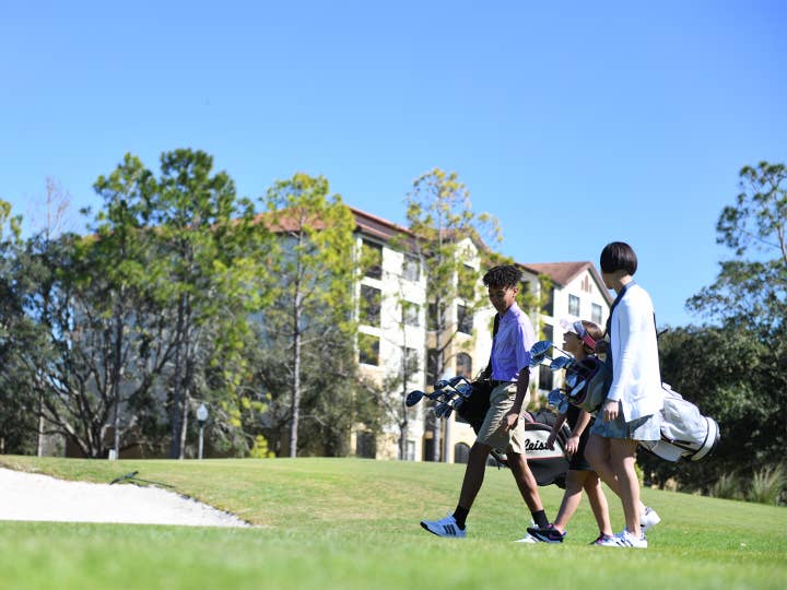Two golfers on The Legends at Orange Lake Resort near Orlando, Florida.