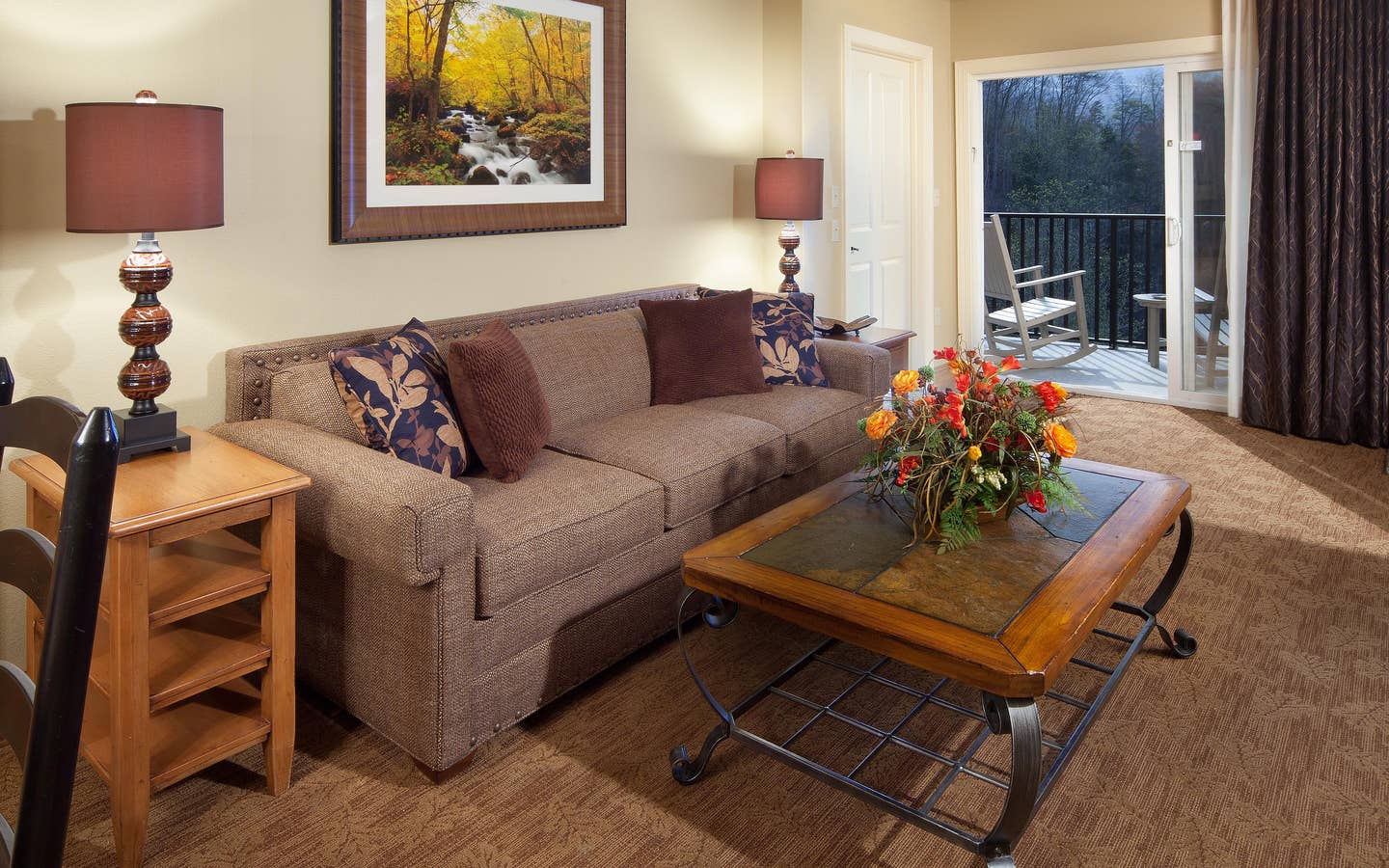 Couch in a living room at Smoky Mountain Resort in Gatlinburg, Tennessee.