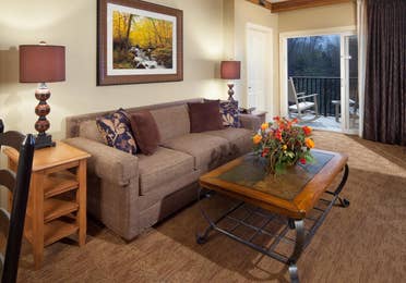 Couch in a living room at Smoky Mountain Resort in Gatlinburg, Tennessee.