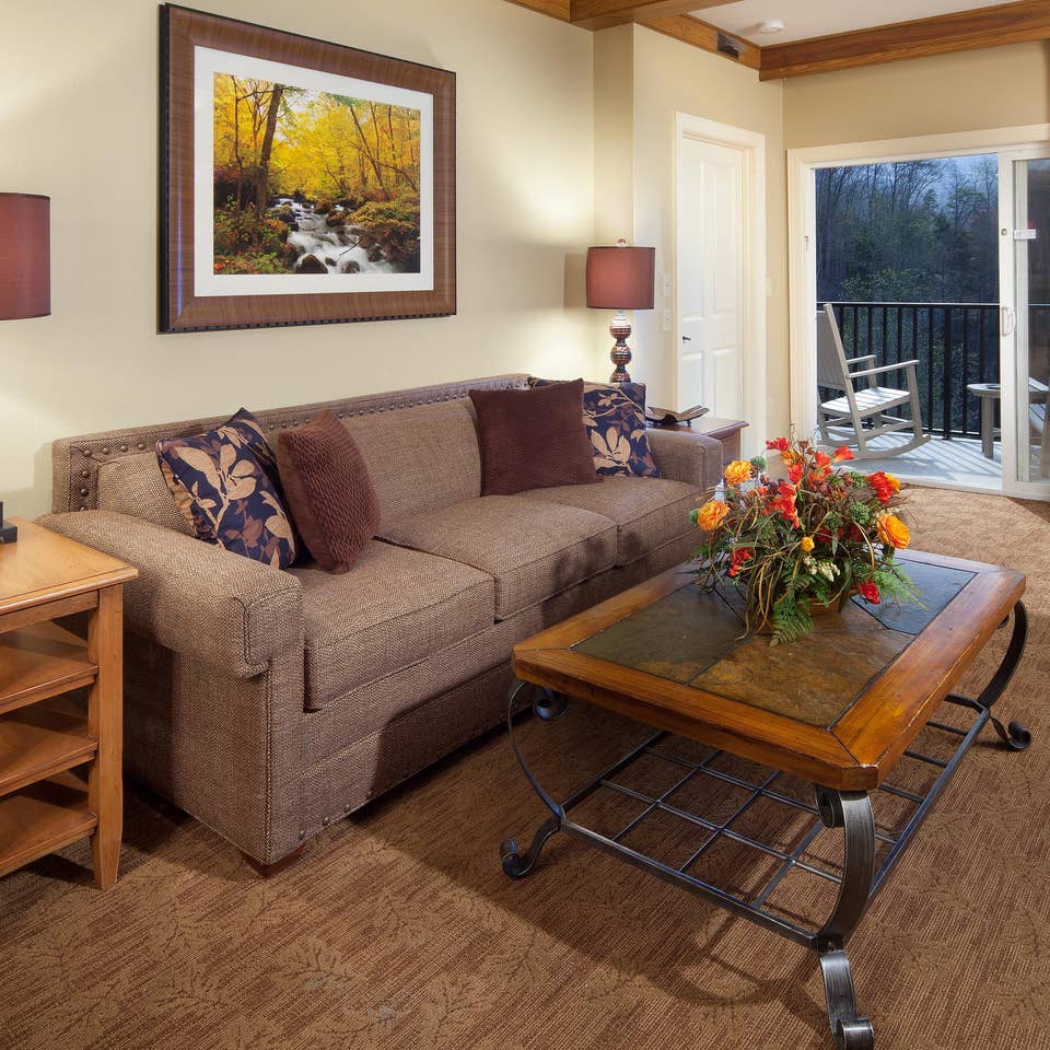 Couch in a living room at Smoky Mountain Resort in Gatlinburg, Tennessee.