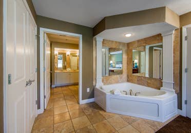 Garden tub in a two-bedroom ambassador villa at the Holiday Hills Resort in Branson Missouri.