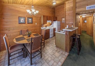 Kitchen in a cabin at Holly Lake Resort in Holly Lake Ranch, Texas.