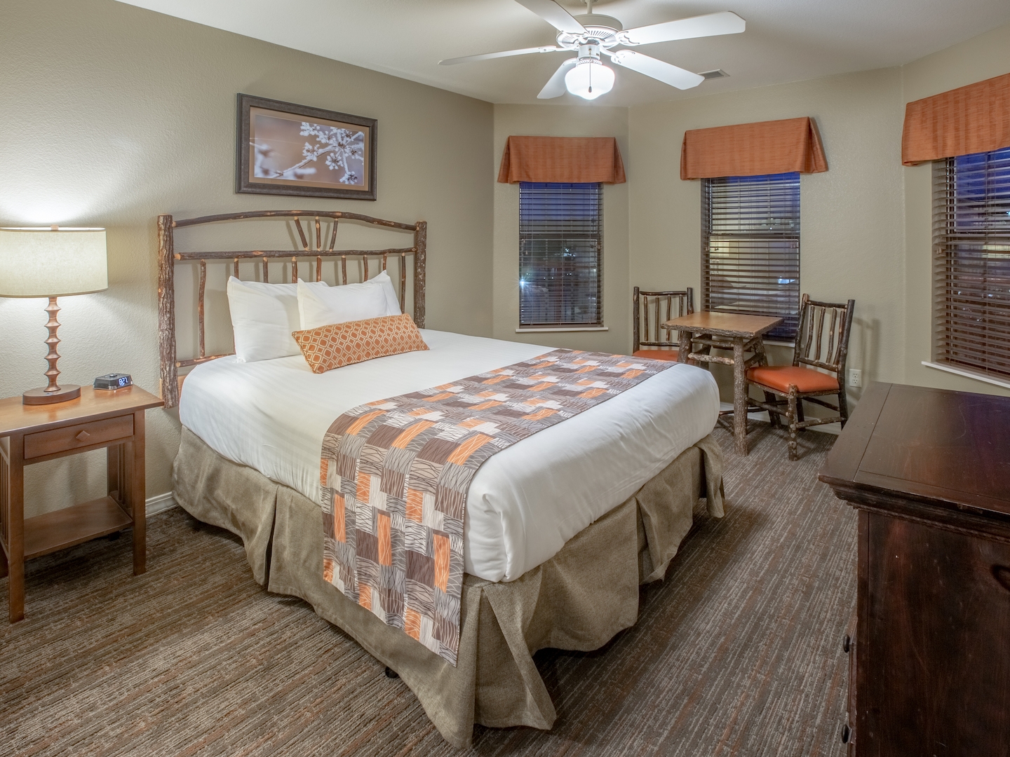 Bedroom in a two-bedroom villa at Holiday Hills Resort in Branson, MO.
