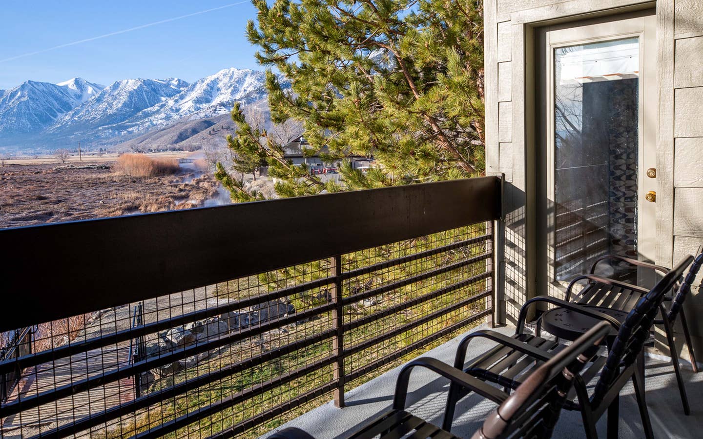 View from villa balcony looking onto Sierra Nevada Mountains at David Walley's Resort in Genoa, Nevada.