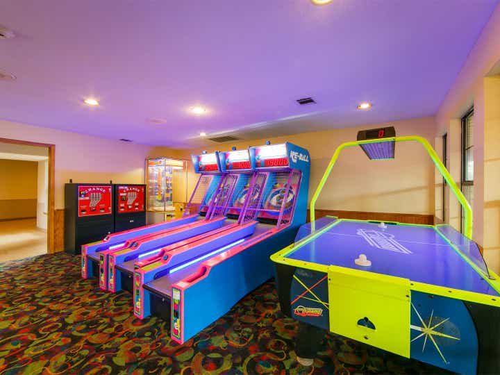 Arcade with skee-ball and air hockey at Hill Country Resort in Hill Country, Texas.