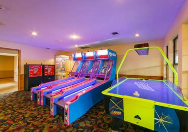 Arcade with skee-ball and air hockey at Hill Country Resort in Hill Country, Texas.