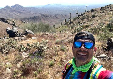 Jeff taking a selfie at Tom's Thumb lookout trail.