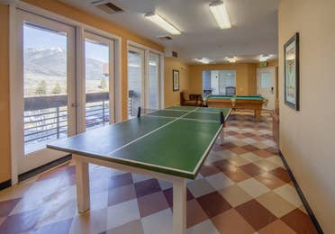 Game room with ping pong table and pool table at David Walley's Resort in Genoa, Nevada.