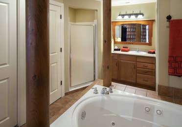 Bathroom in a villa at Smoky Mountain Resort in Gatlinburg, Tennessee.