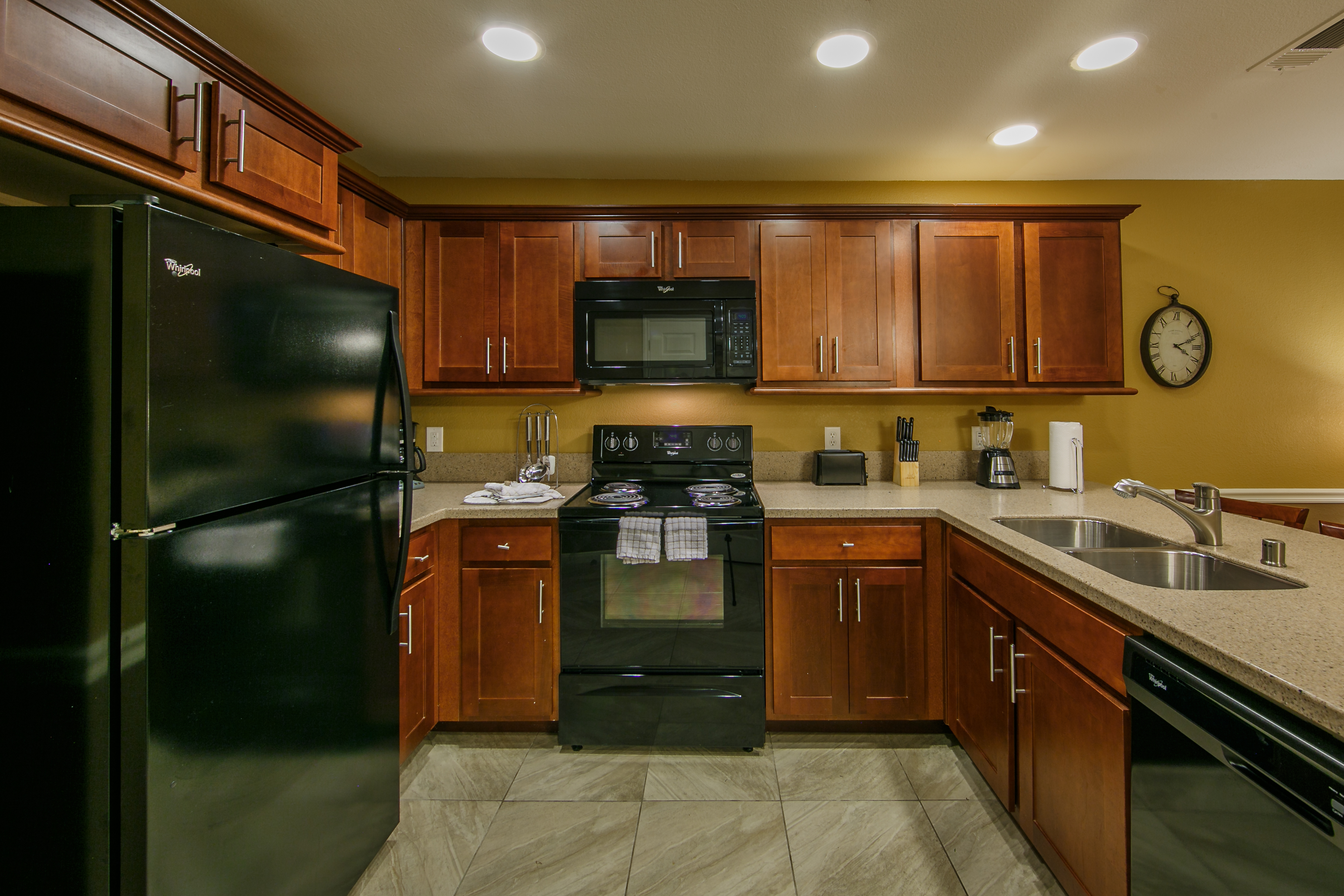 Large kitchen in a two-bedroom ambassador villa at the Hill Country Resort in Canyon Lake, Texas.