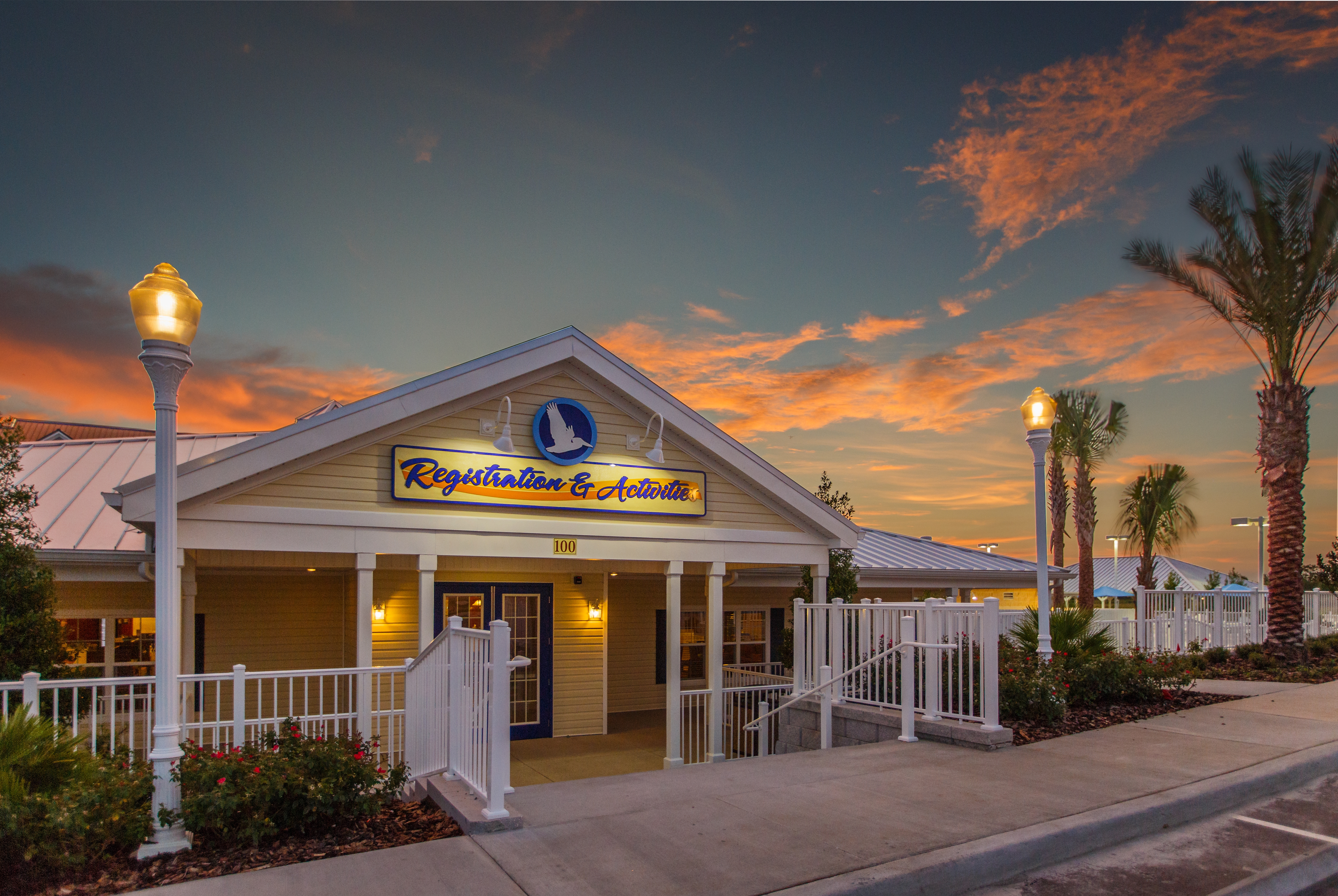 Registration and Activity Center exterior at Orlando Breeze Resort in Florida.