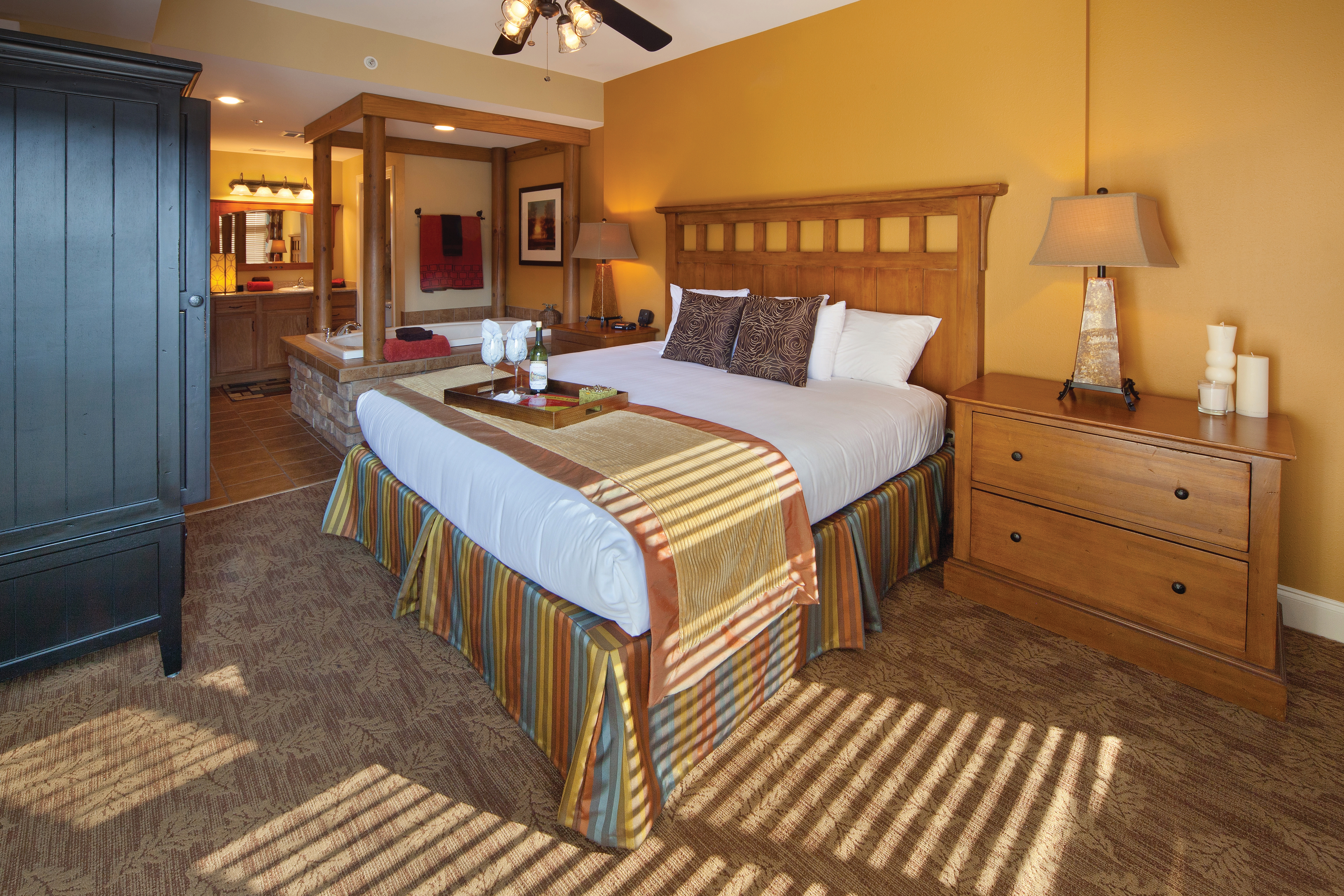 Bedroom in a villa at Smoky Mountain Resort in Gatlinburg, Tennessee.