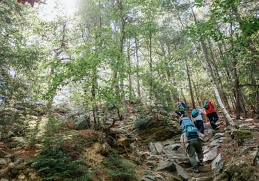 Family hiking near Oak n' Spruce Resort in South Lee, Massachusetts.